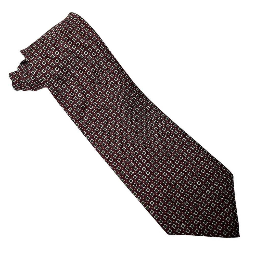 Lauren Ralph Lauren Men's Silk‎ Tie 56" Burgundy Green Geometric Print Classic